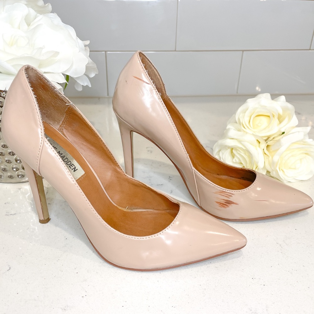 Steve Madden Chic and Classy Vegan Leather Beige Nude Pump Heels - Size 7.5